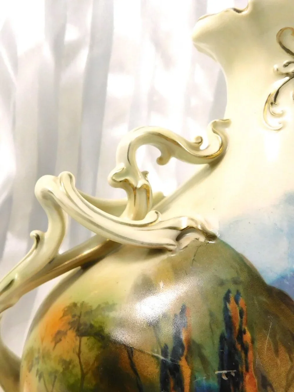 Royal Bayreuth Jug with Reticulated Trim and Unique Handle Design # 27135
